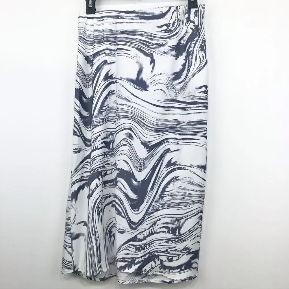 A New Day Blue Marbled Ruched Pencil Skirt